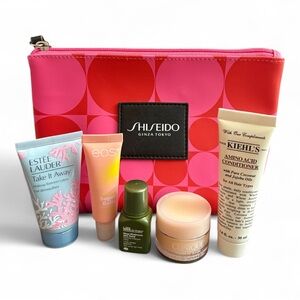 Shiseido Pink Cosmetic Bag with Skincare and Haircare Minis